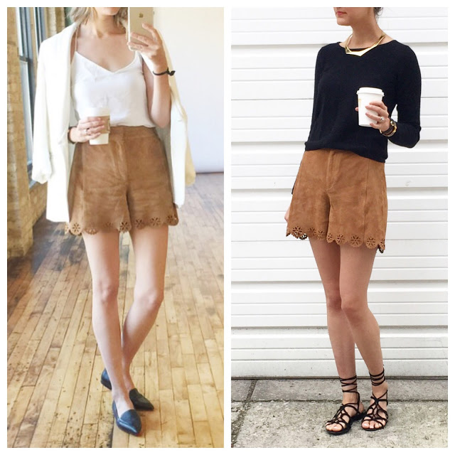 suede shorts outfit