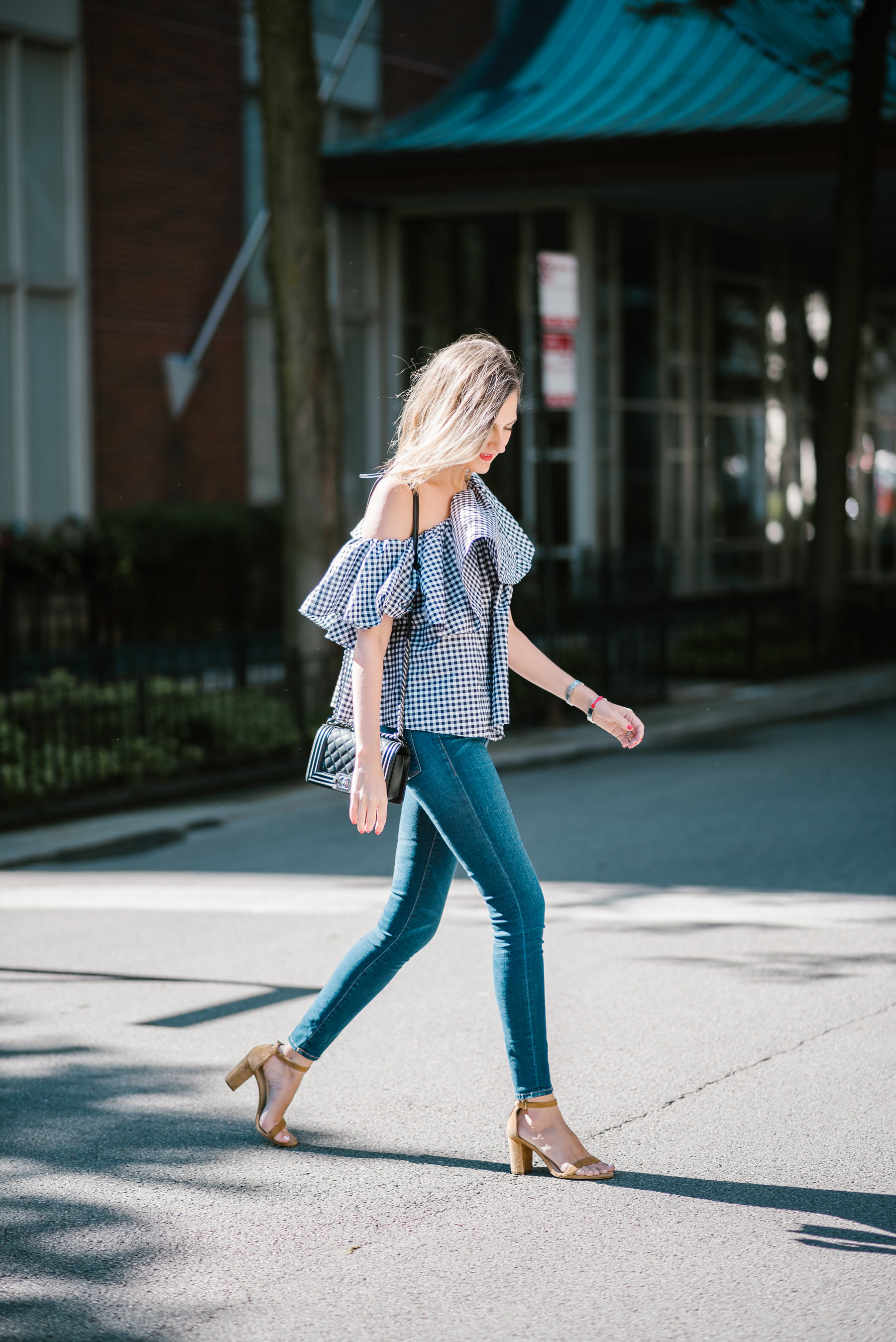 Gingham one shoulder online top