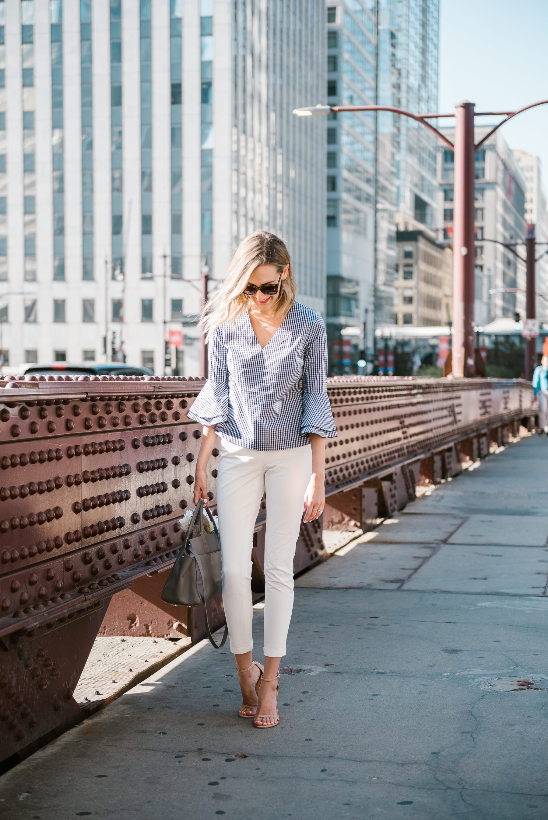 easy work outfit no-brainer summer white pants fun blouse