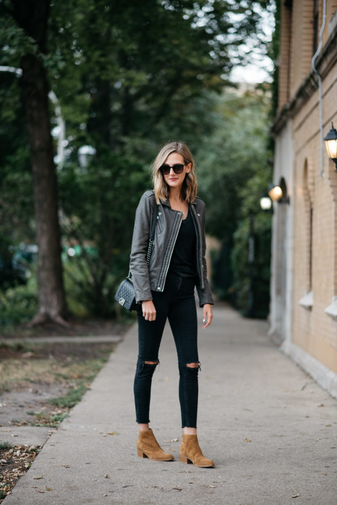 iro han leather jacket grey outfit