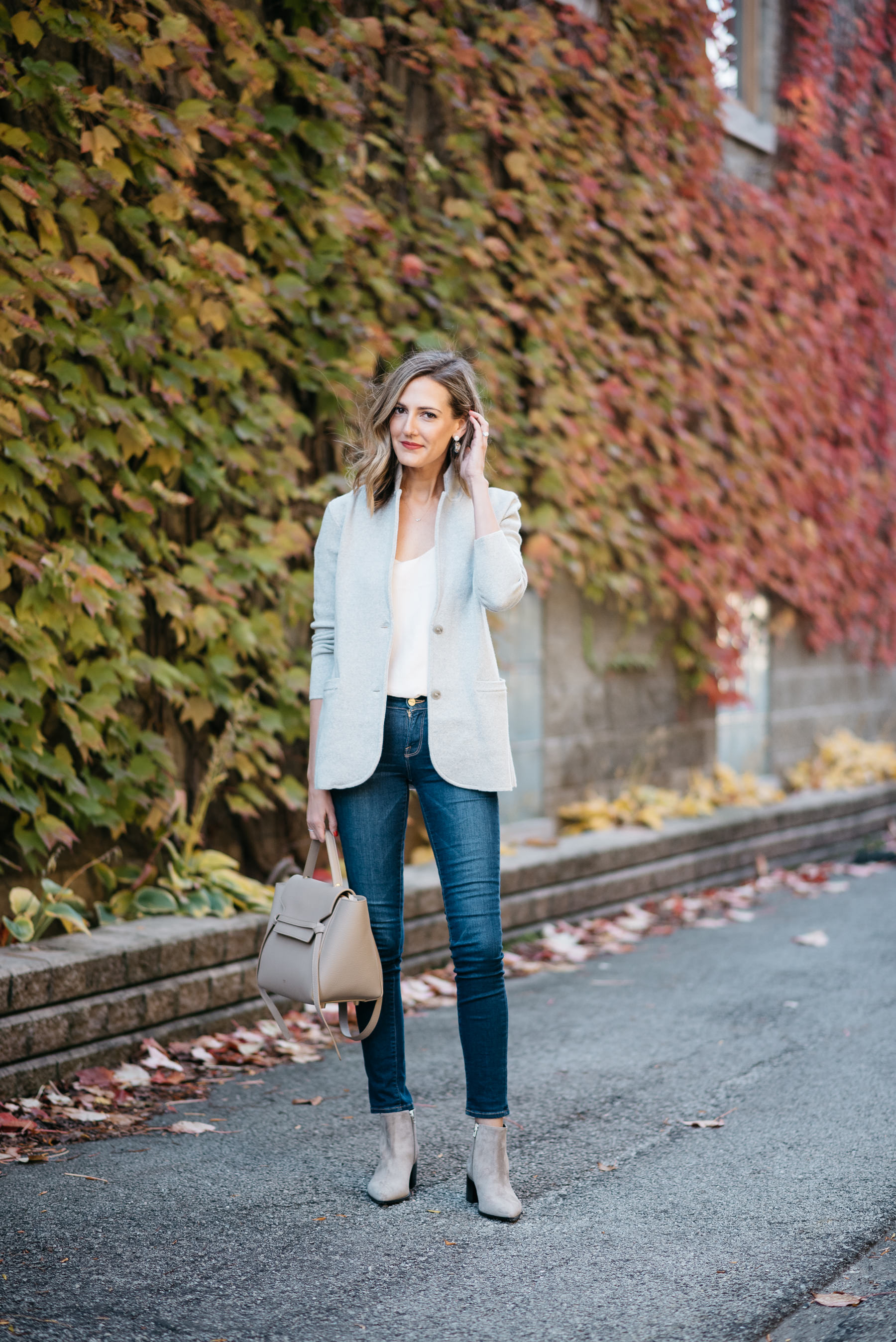 J crew discount sweater blazer outfit