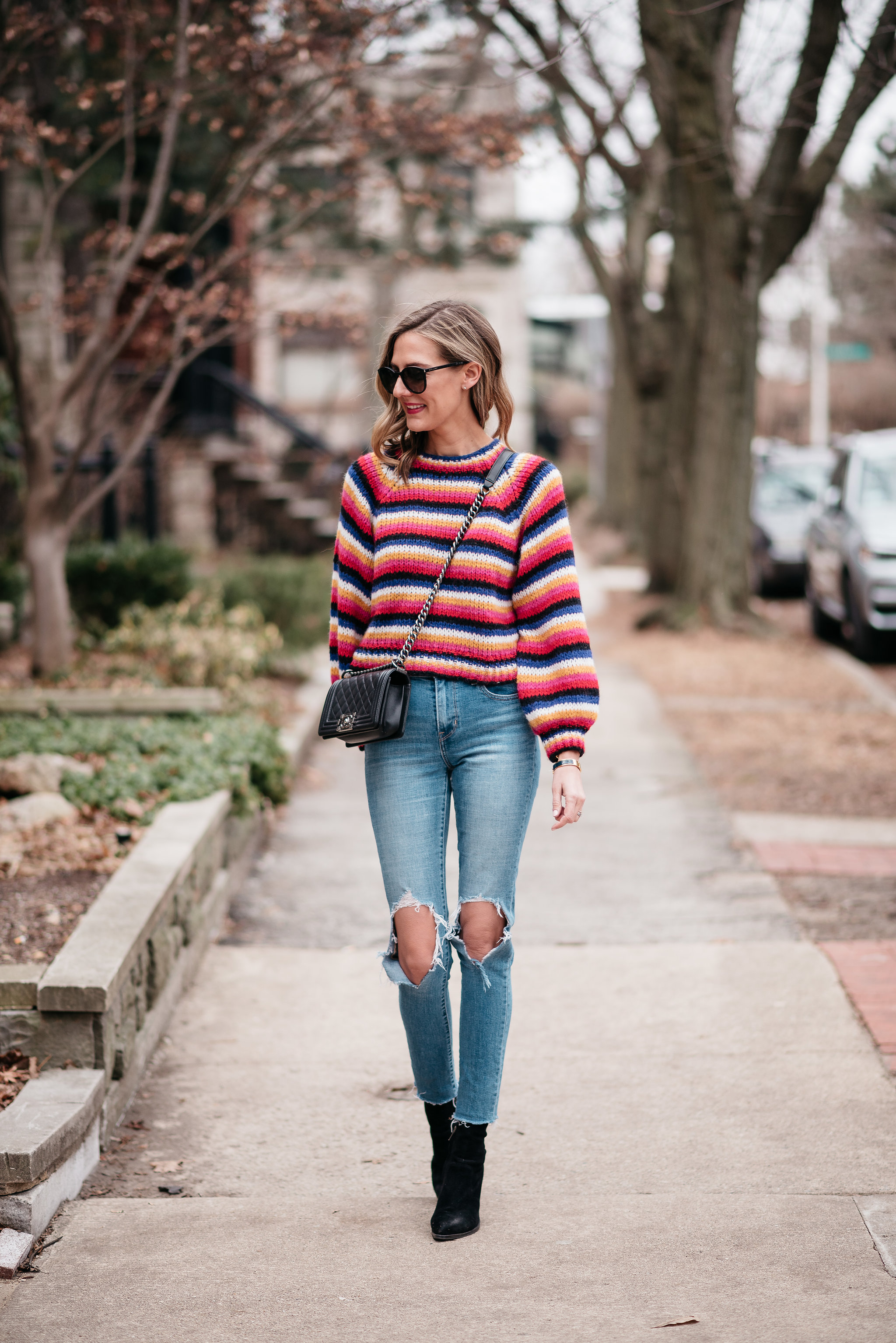 bold striped sweater late winter dressing