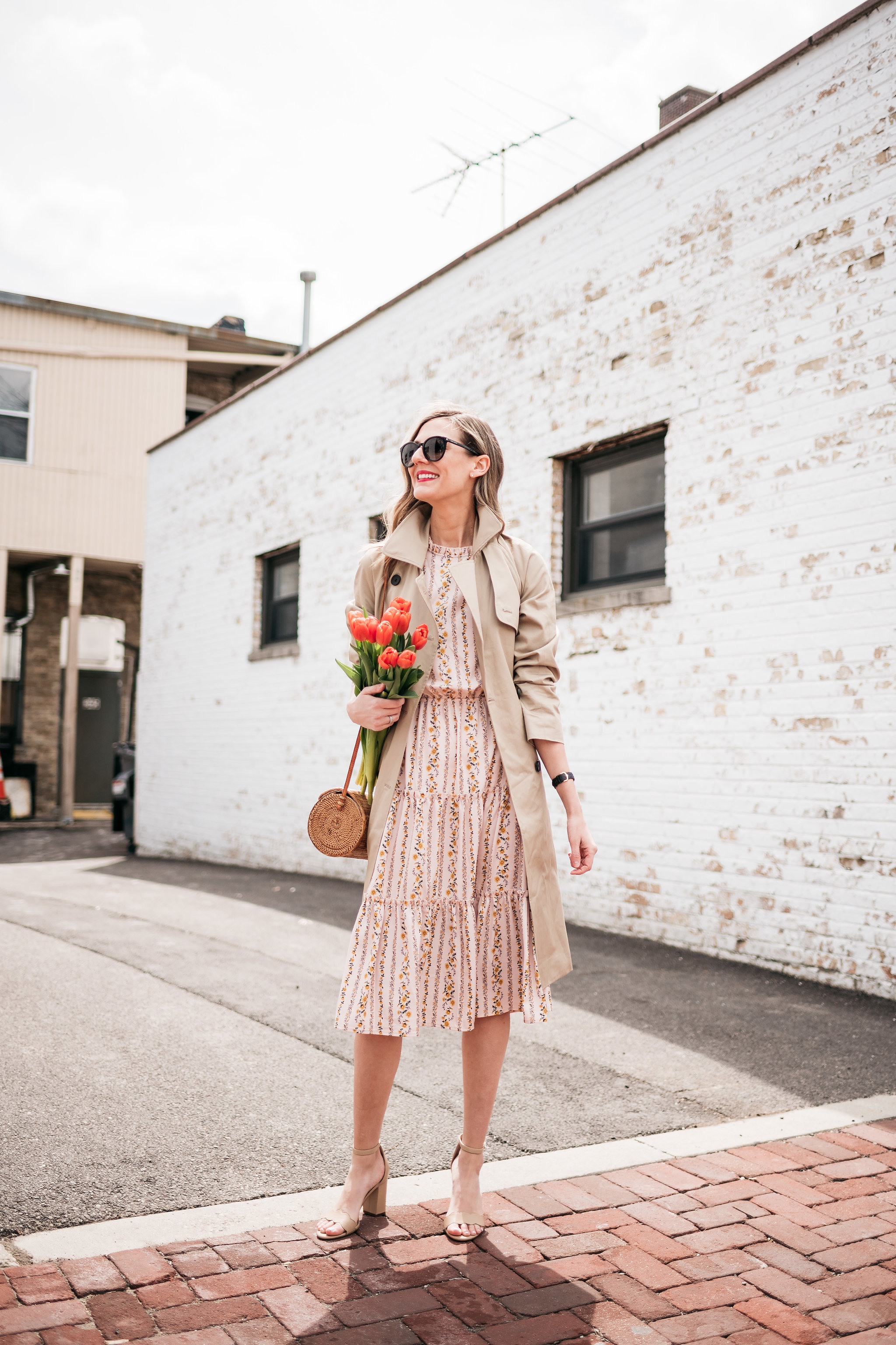 Trench coat shop skirt look