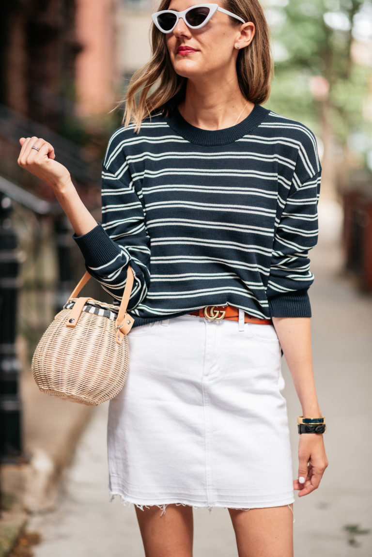 denim miniskirt white for summer how to wear and style - See (Anna) Jane.