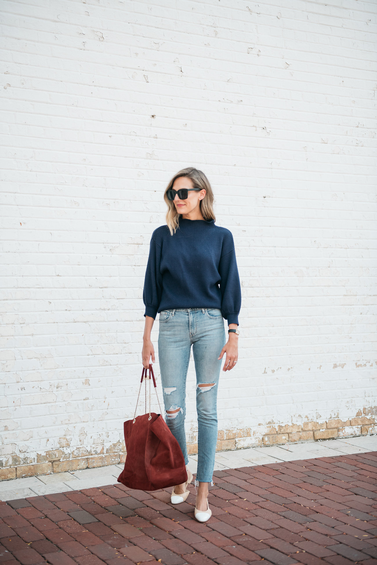 style classic jeans balloon sleeve sweater