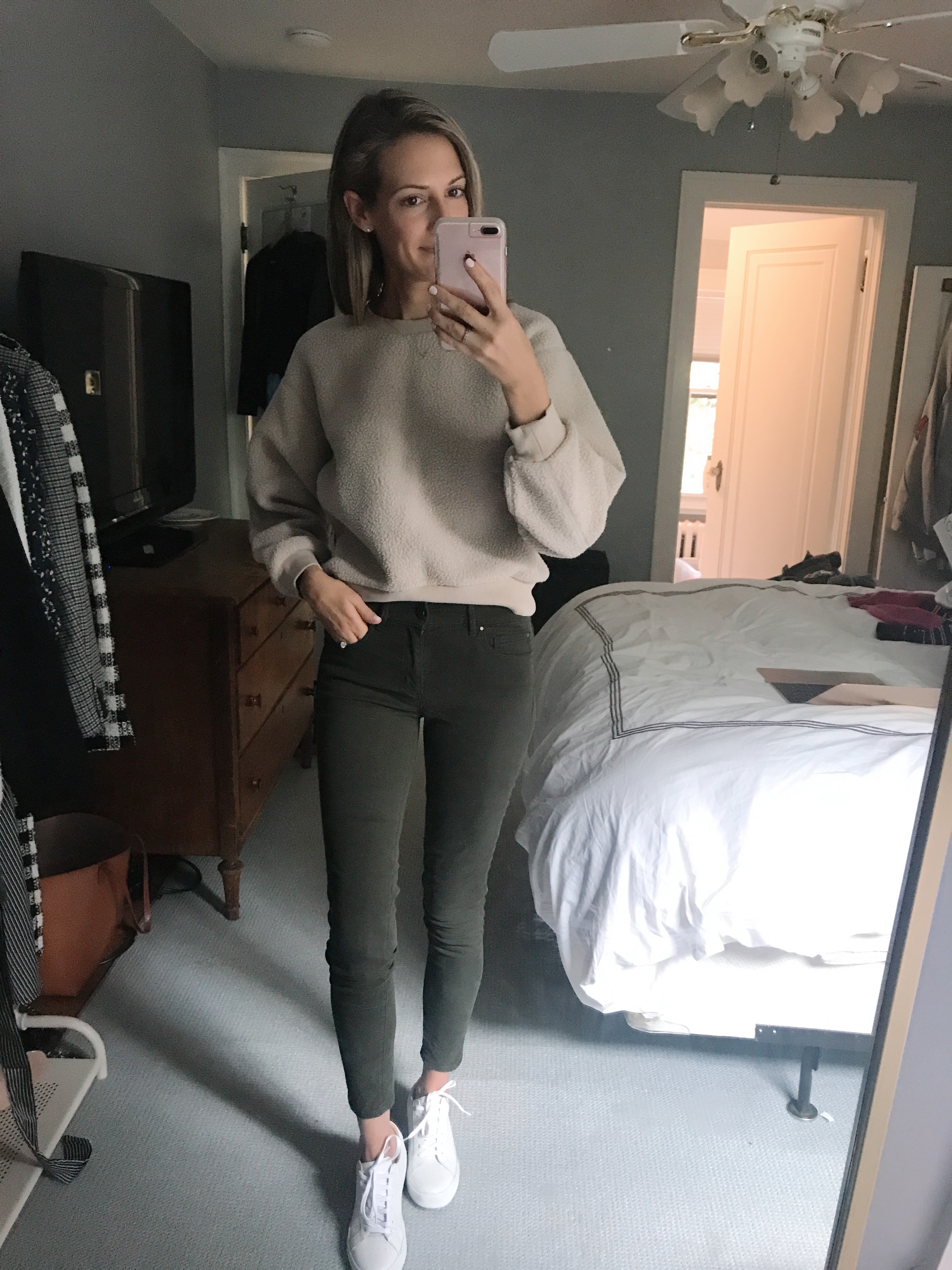 Everlane ReNew Fleece Sweatshirt + Authentic Stretch Denim