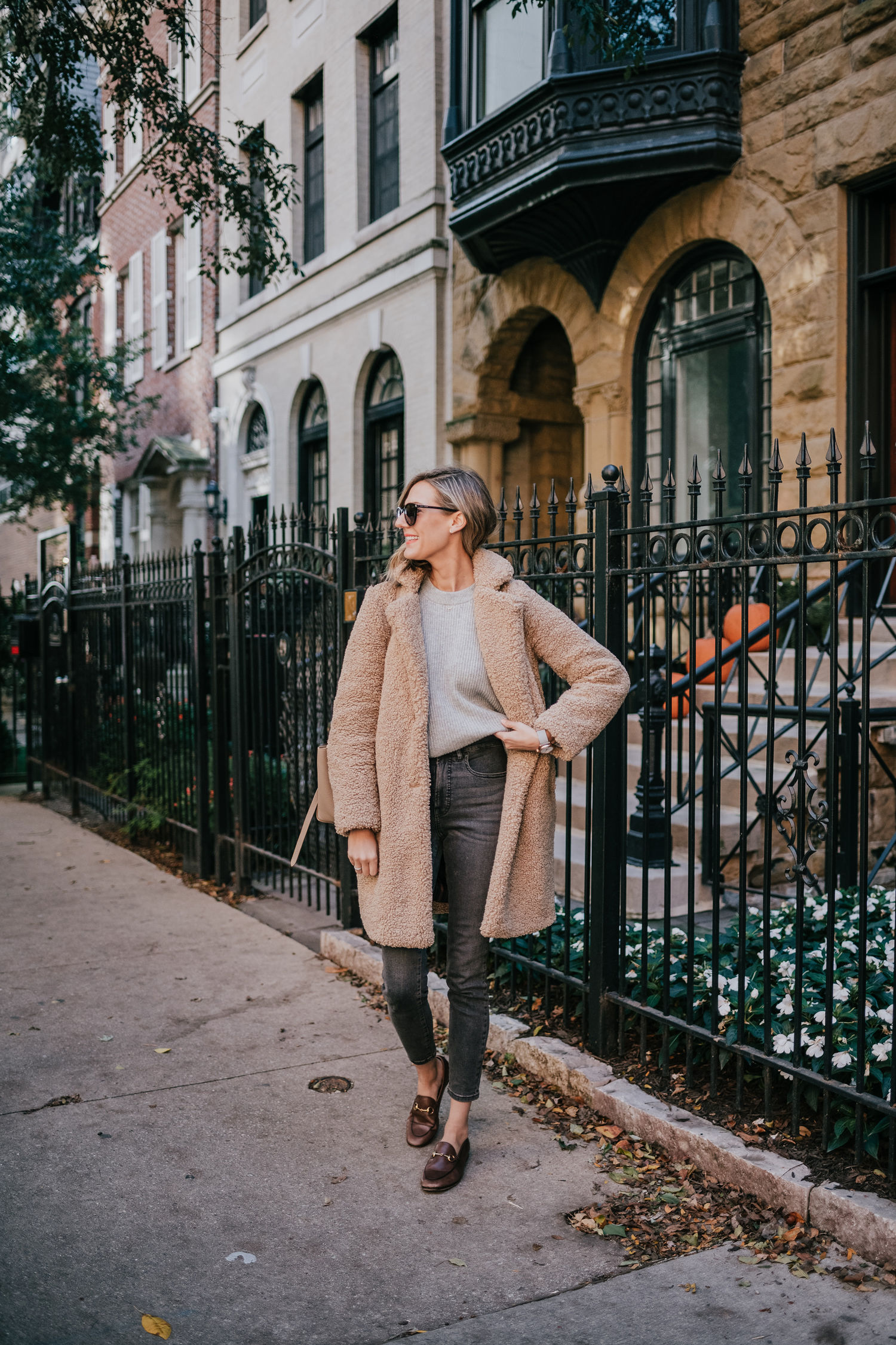 teddy coat with jeans