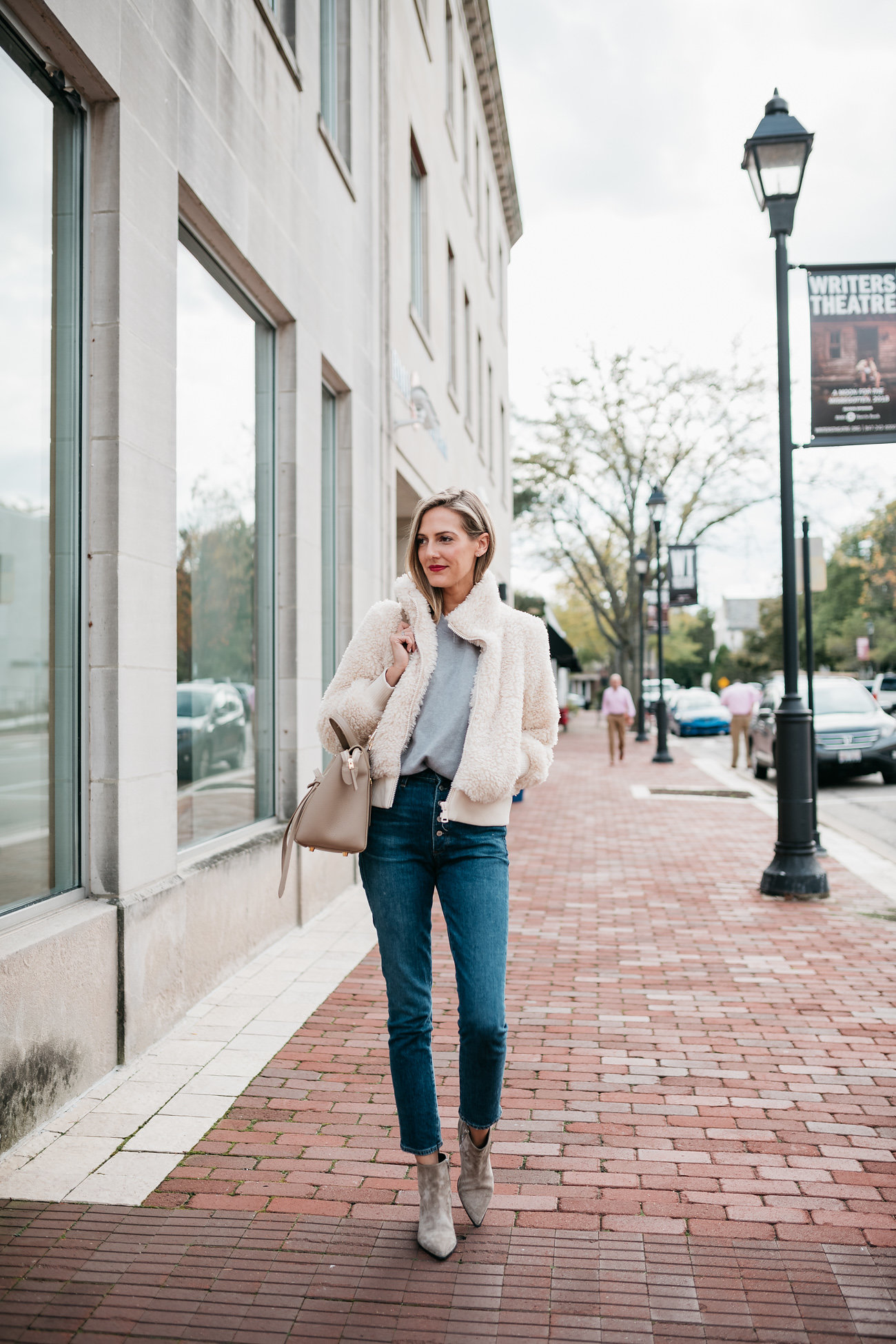 faux shearling bomber outfit cozy