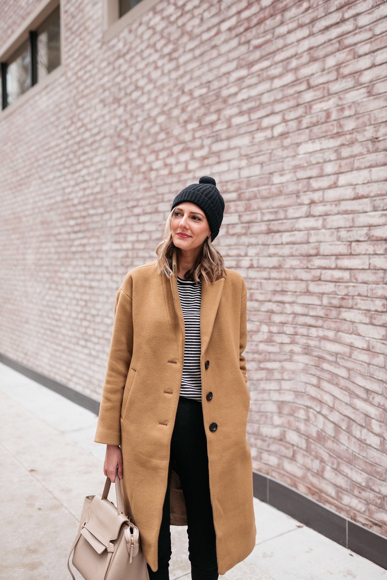 how to wear socks with booties camel coat stripes everlane