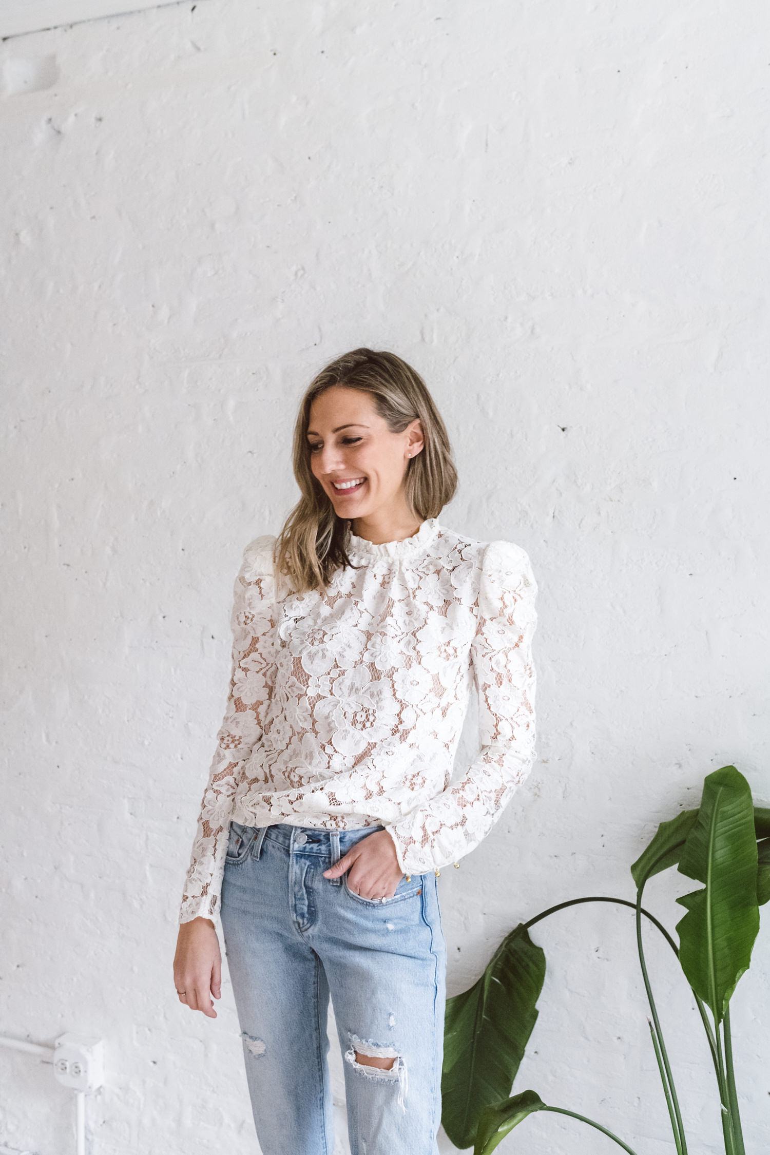 lace top with boyfriend jeans 