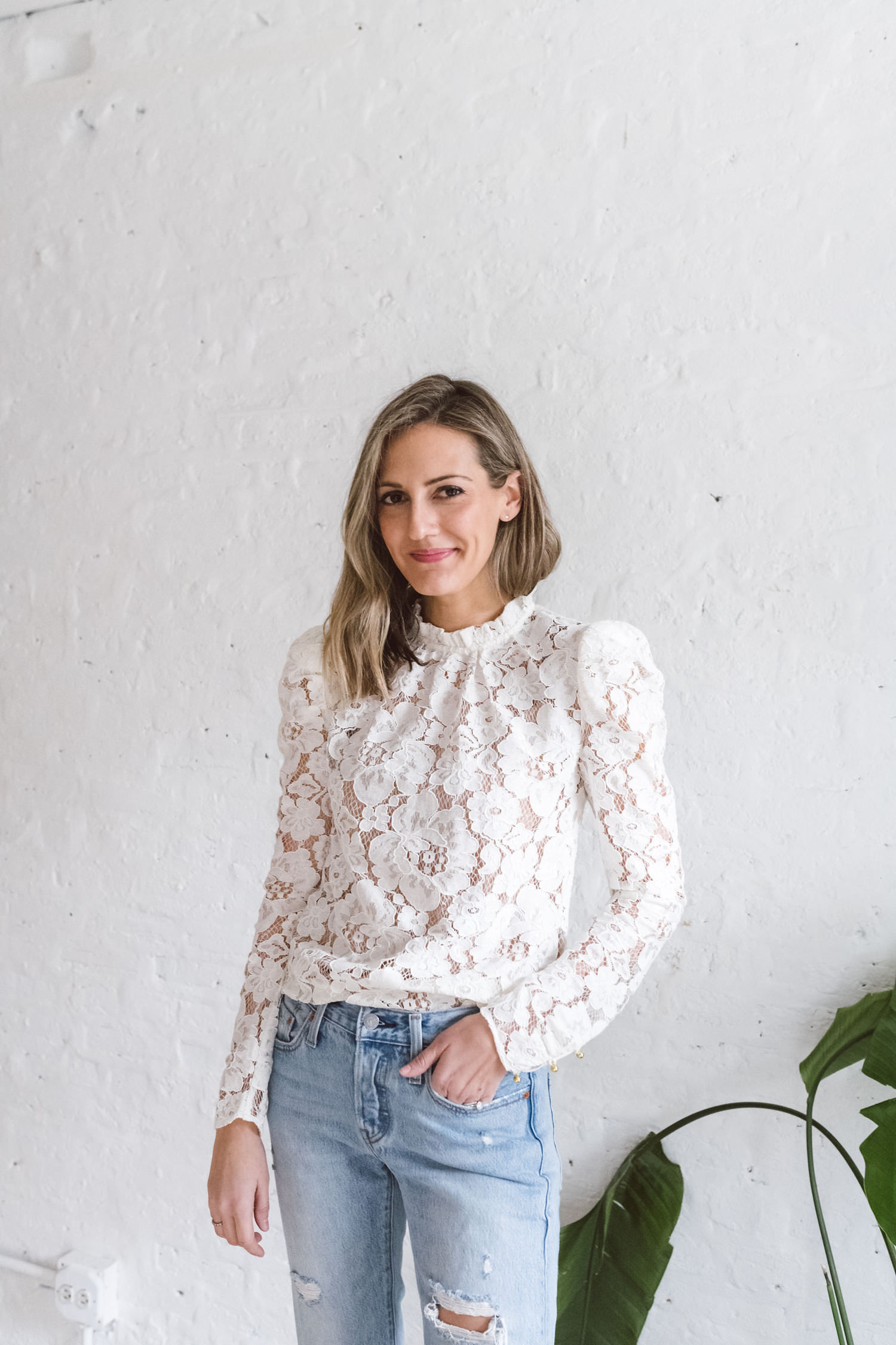 lace top with boyfriend jeans 