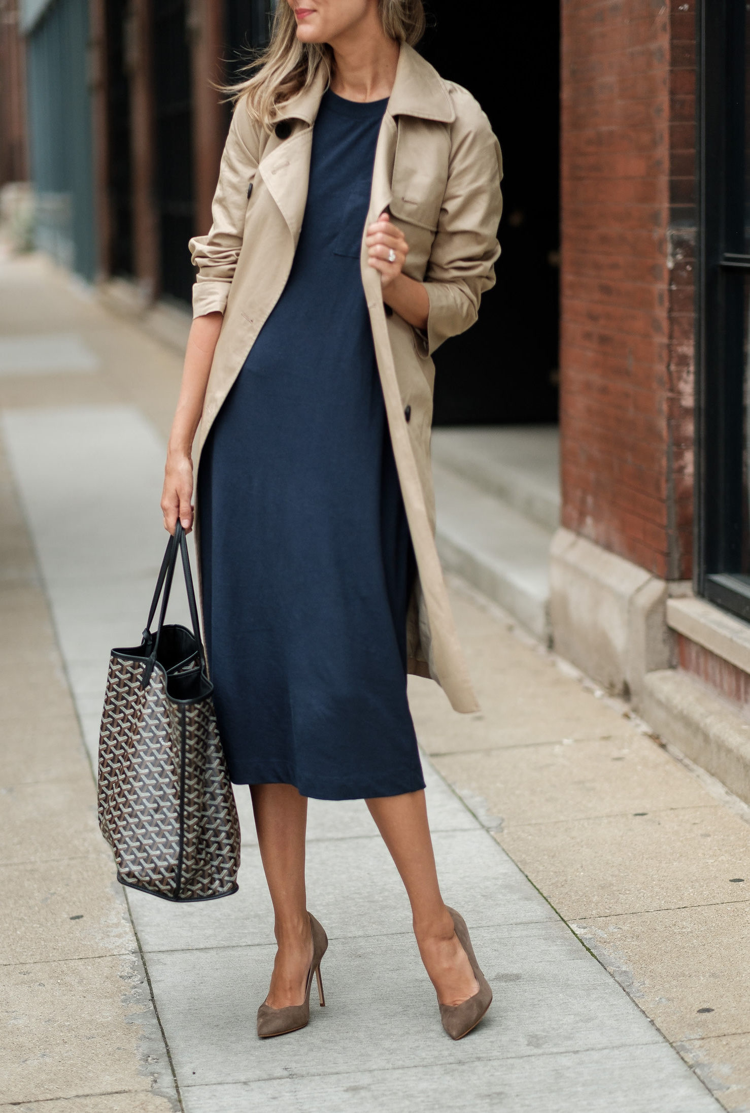 classic work outfit trench shirt dress