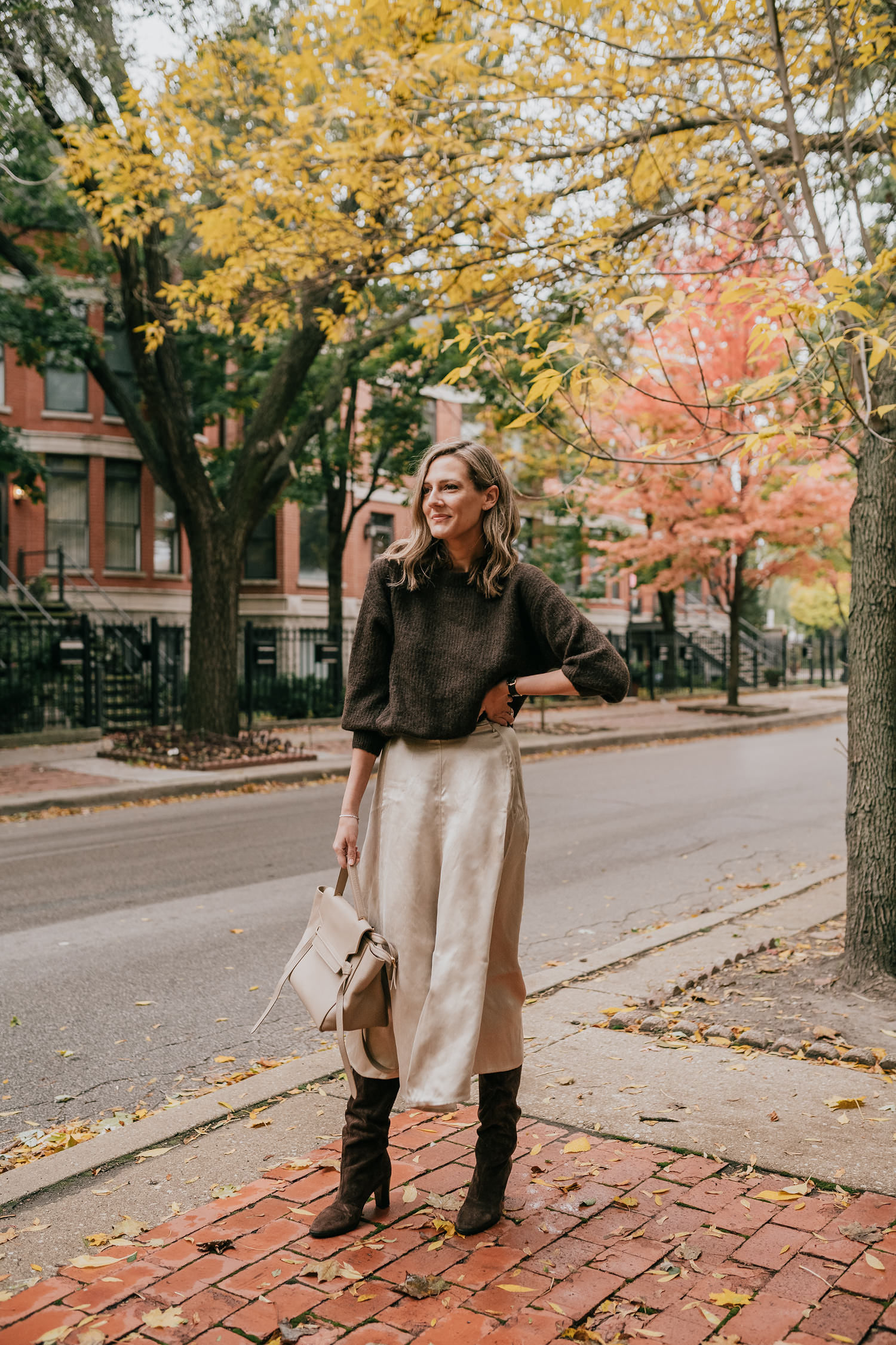 fall neutrals midi skirt