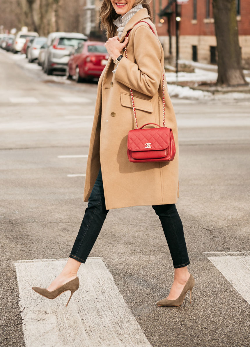 jeans and neutral coat