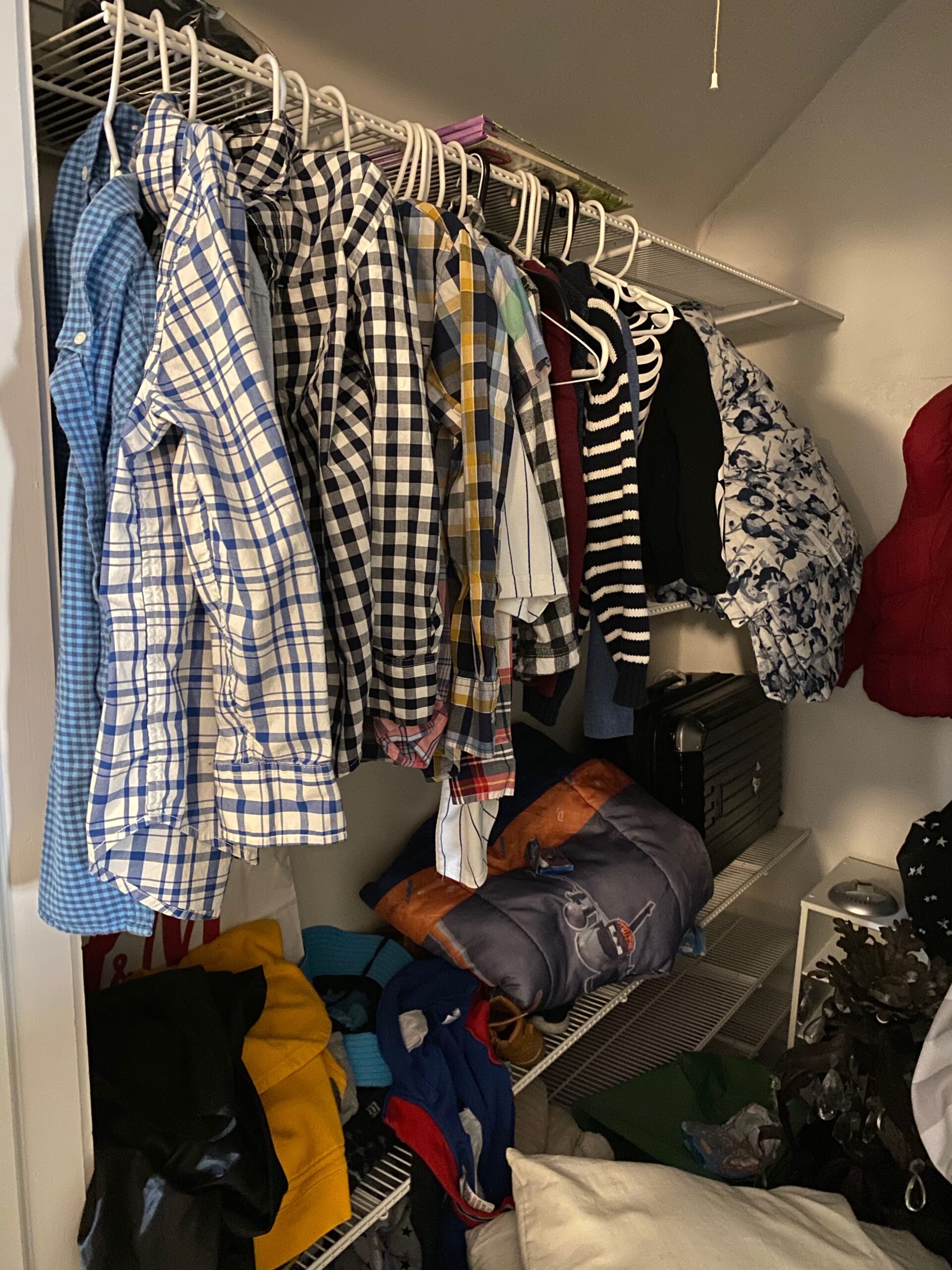 Boys' Closet Makeover before photo with clothes
