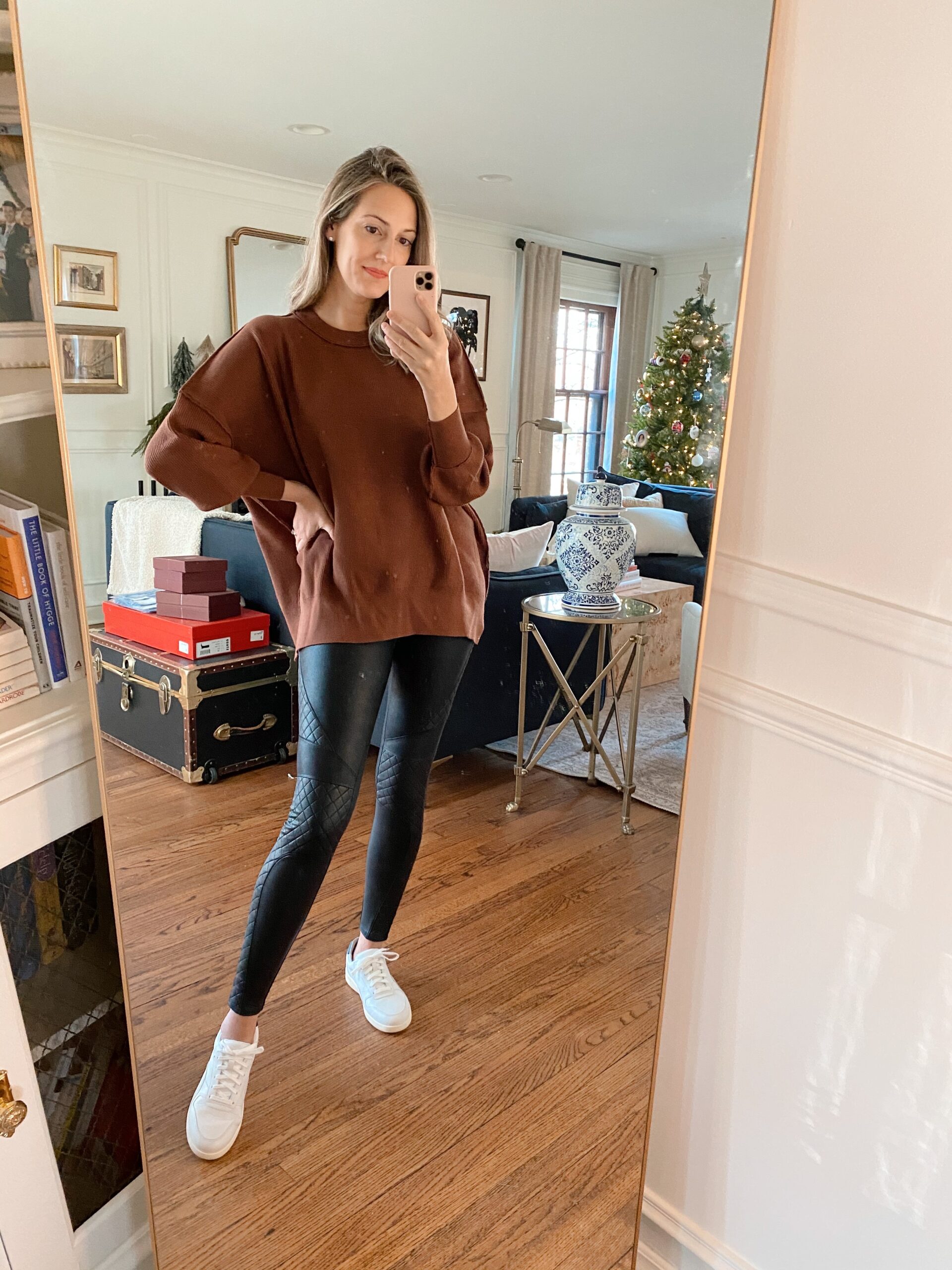 woman wearing brown sweater for Sweater Roundup