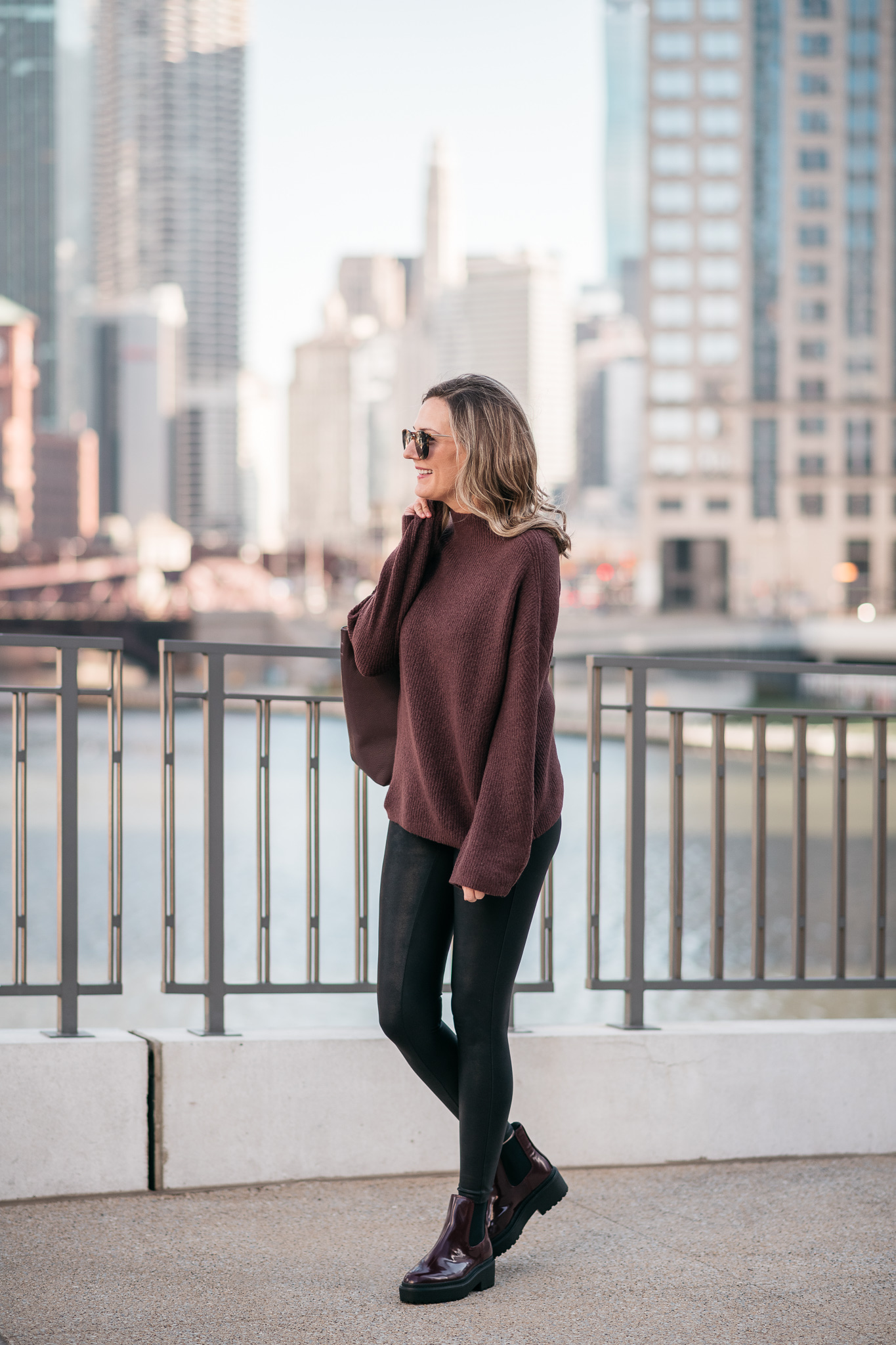 woman wearing sweater and leggings from Nordstrom Made Brands