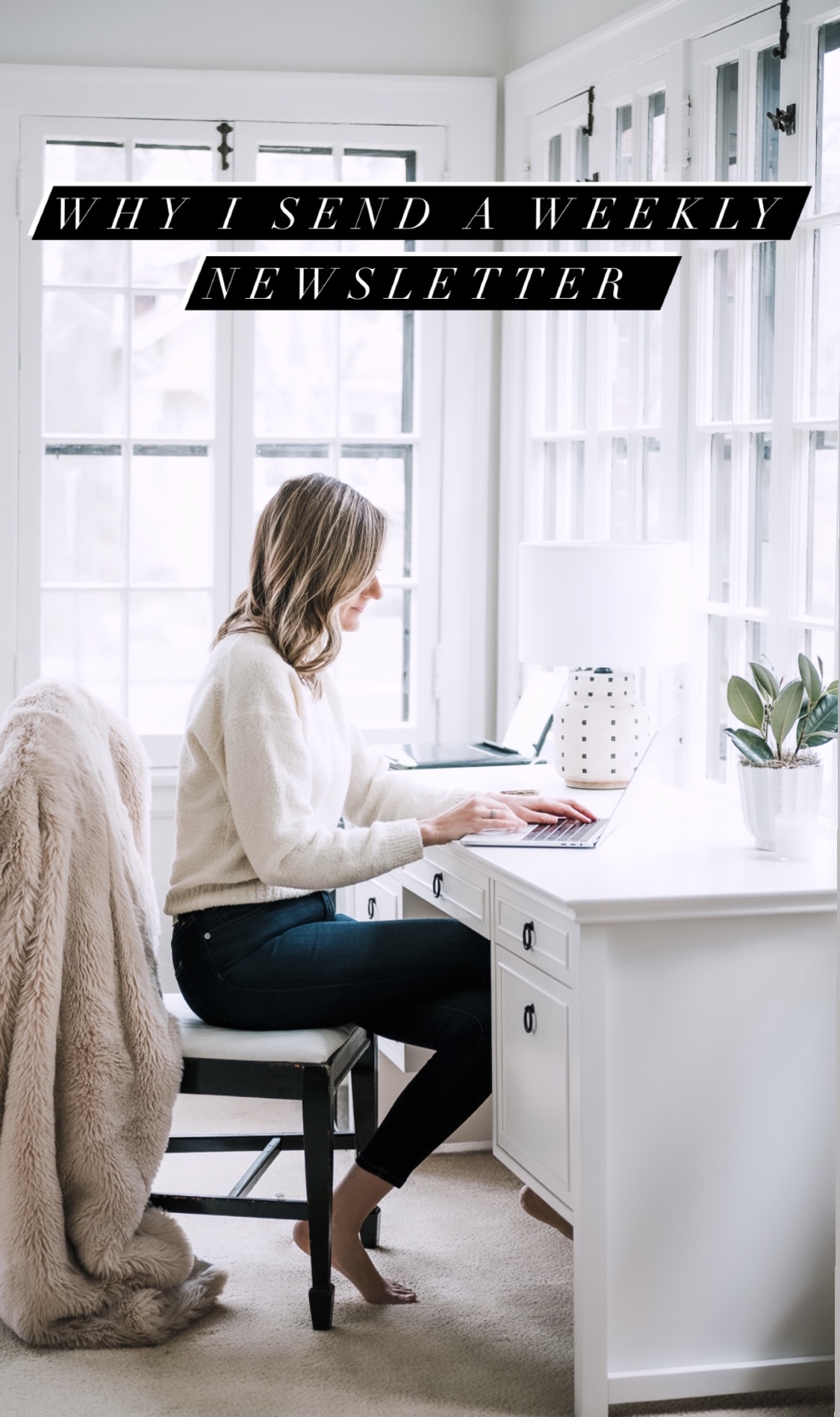 woman working in her computer writing a newsletter