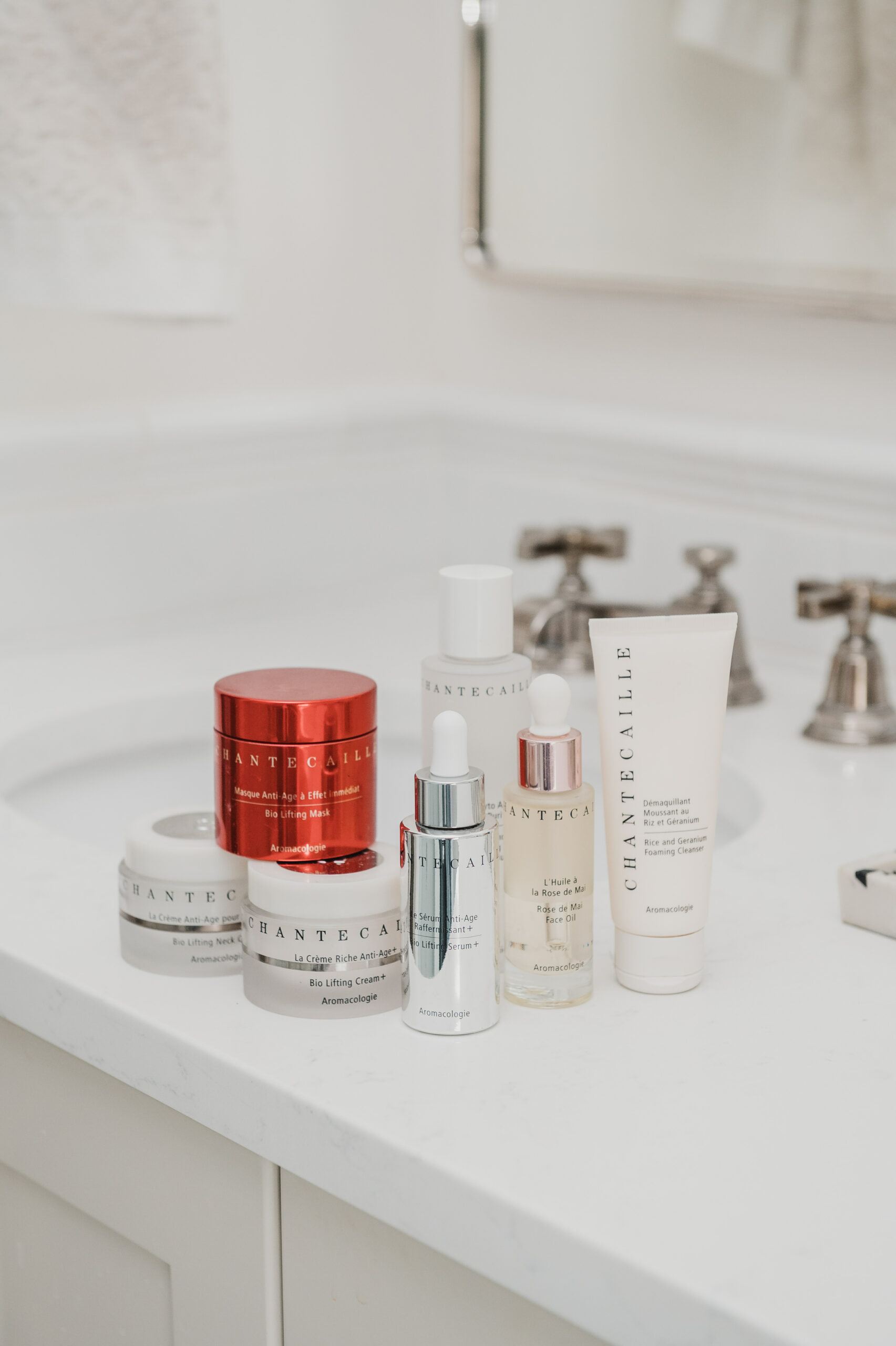 chantecaille skincare review products on the counter