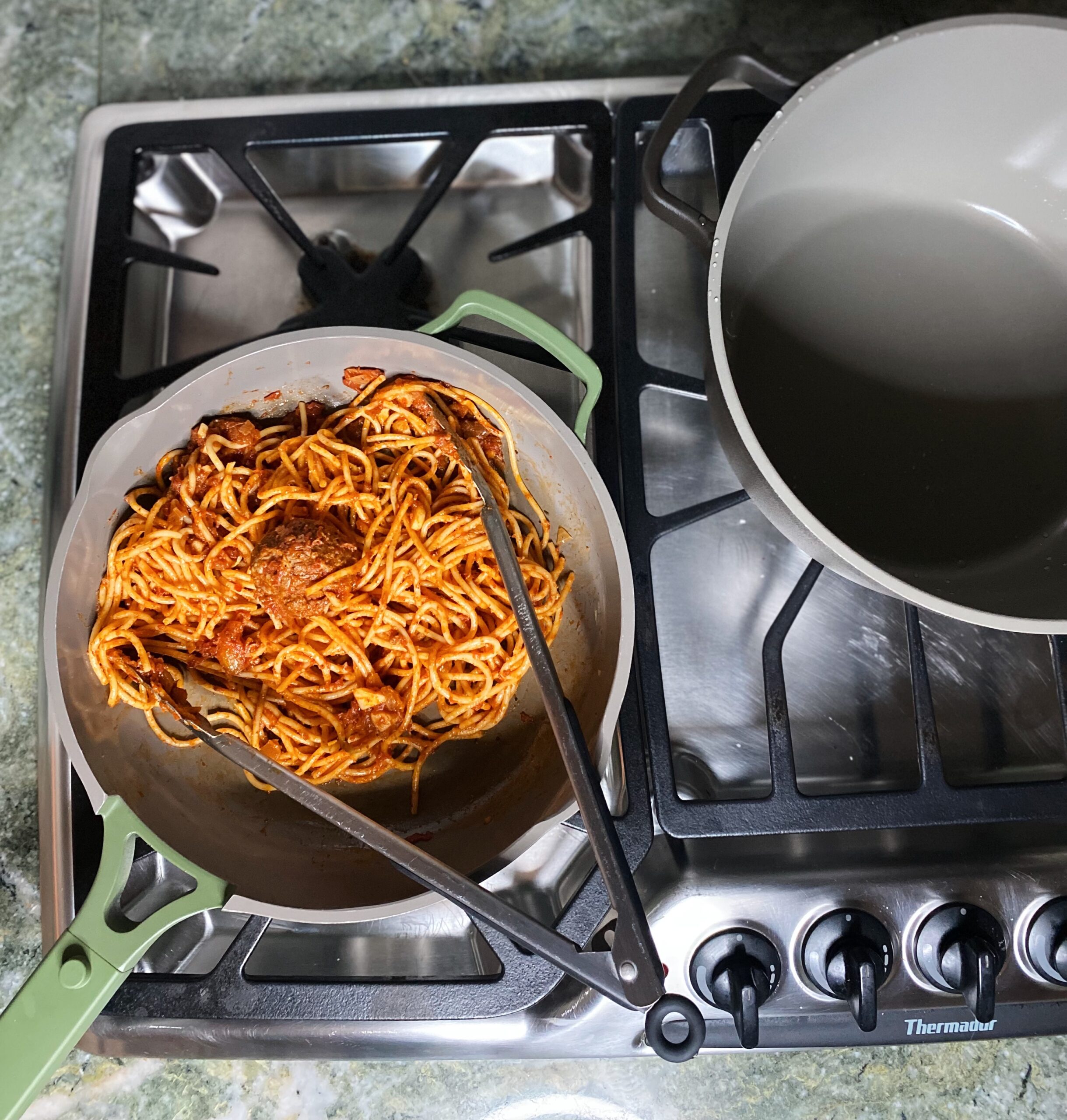 top view of food in a pot 