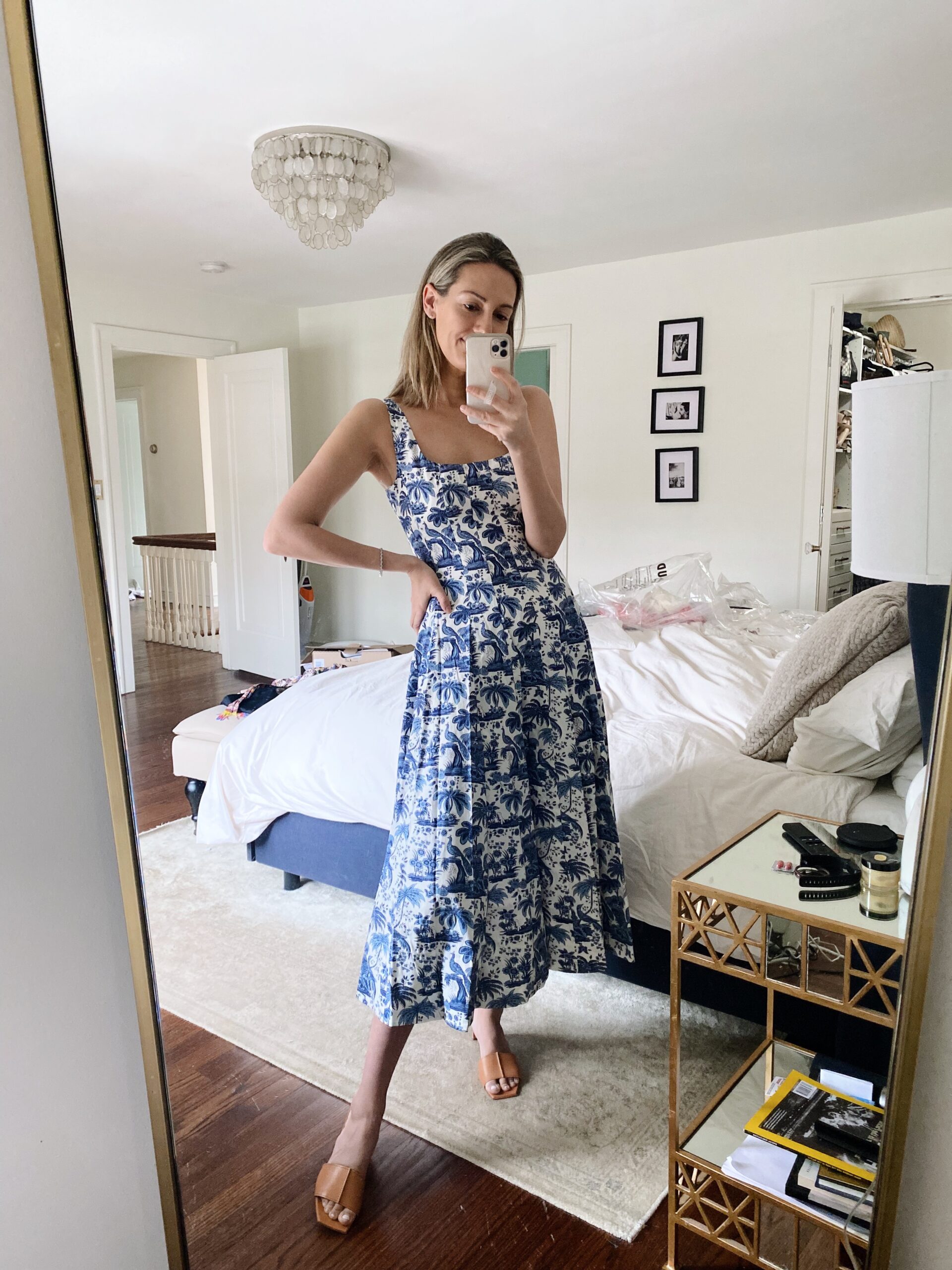 woman in blue printed dress for Recent Shopbop Finds