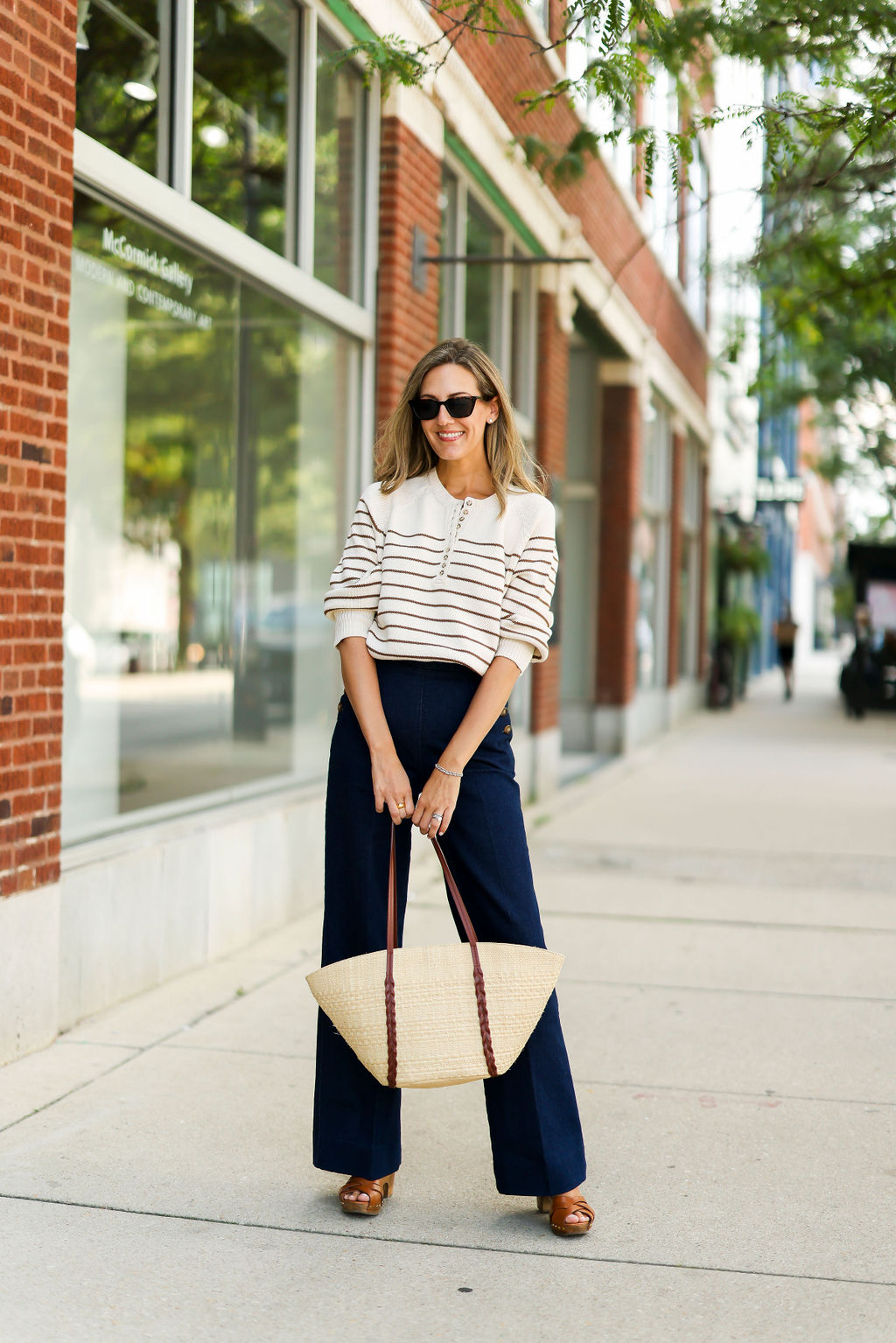 woman wearing Sezane top and bottoms