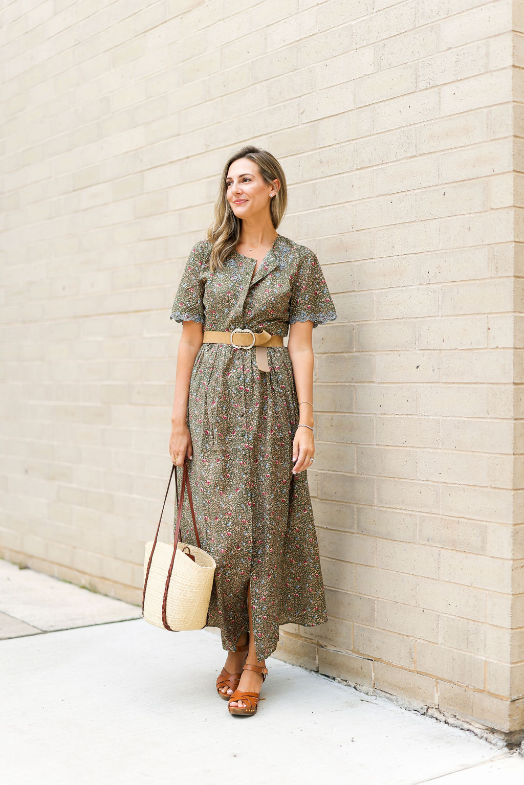 woman in long floral dress