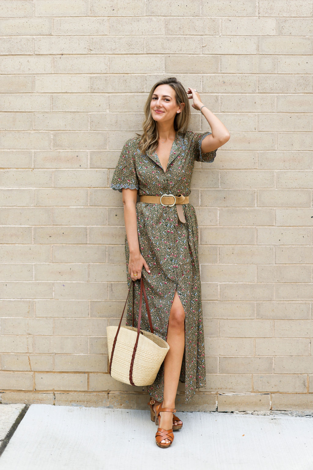 woman wearing Sezane dress