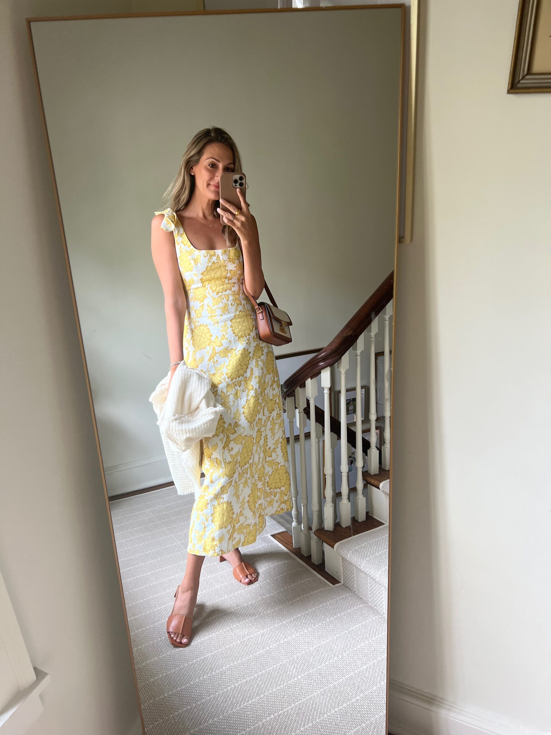 woman in yellow floral dress for Real Outfit Recap