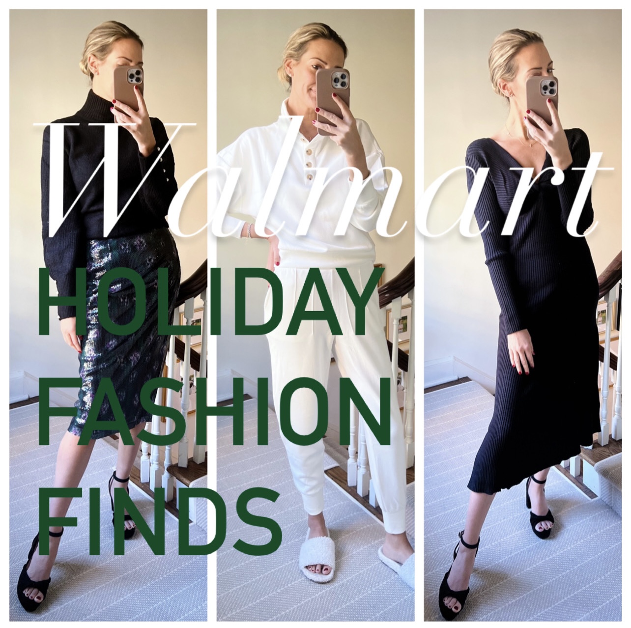 collage of photos of woman wearing dresses from Holiday Fashion with Walmart