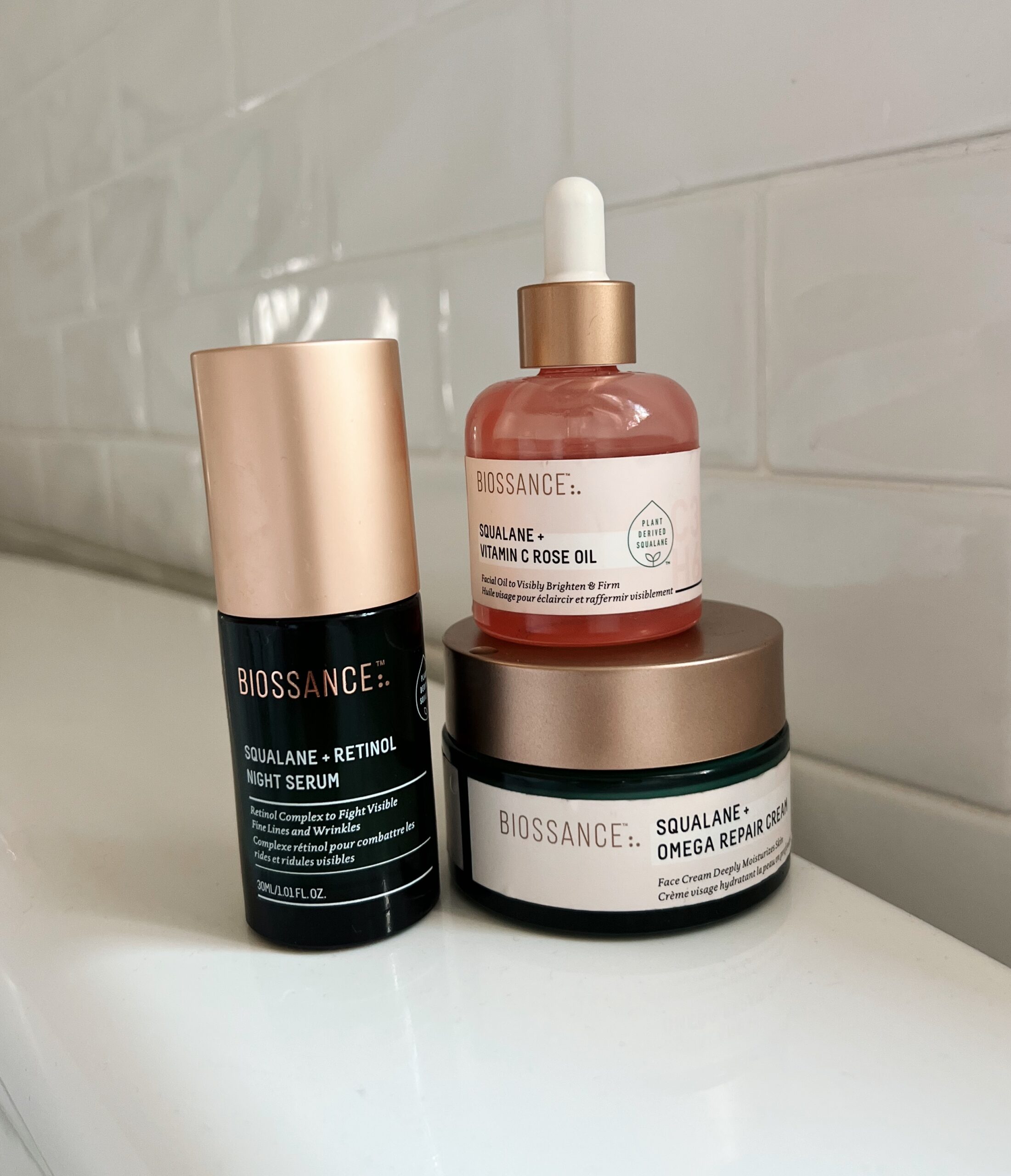 Biossance Squalane + Retinol Serum  and other skincare products