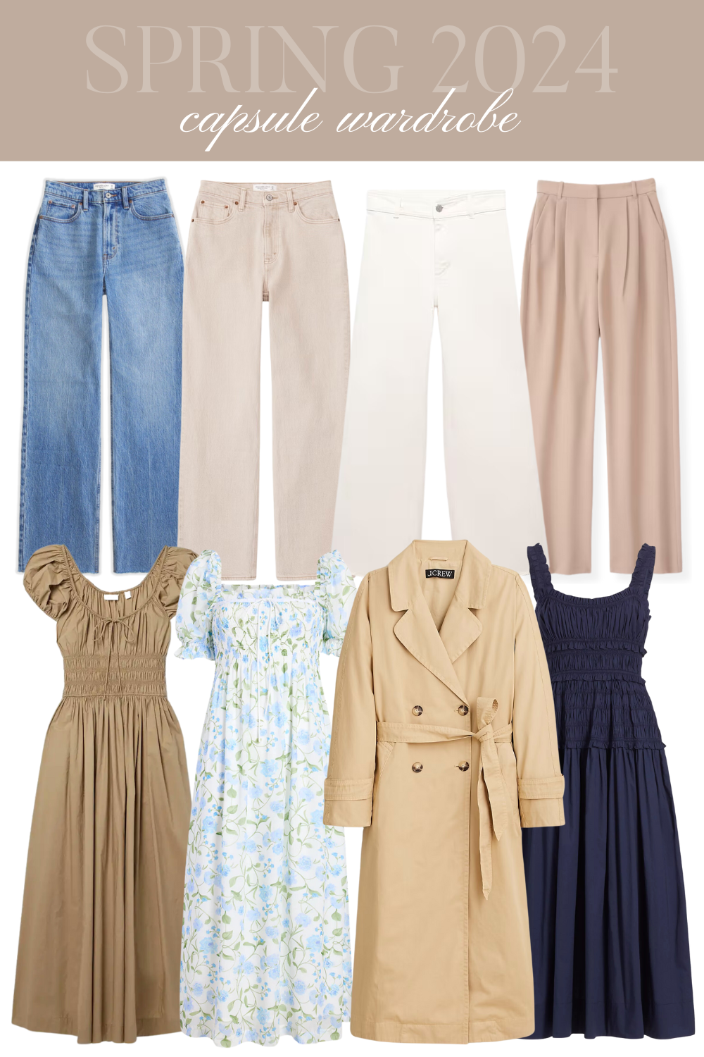 spring 2024 capsule wardrobe bottoms and dresses