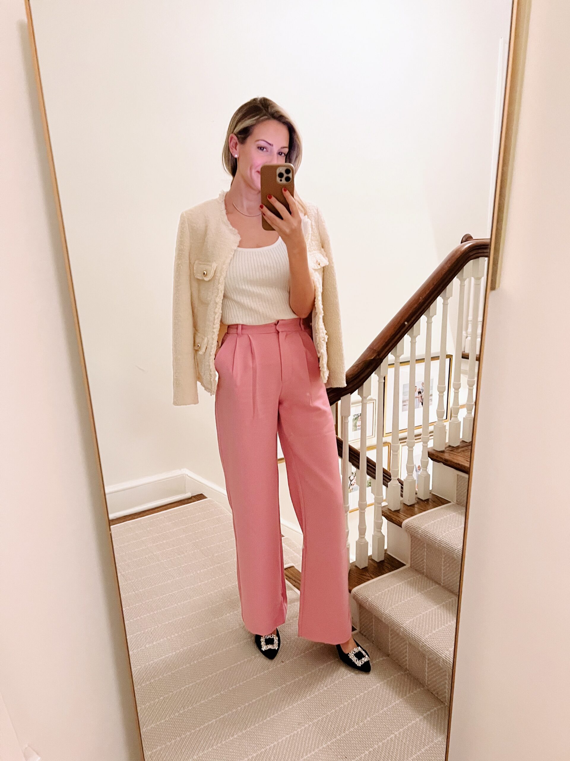 wide leg pants outfit idea